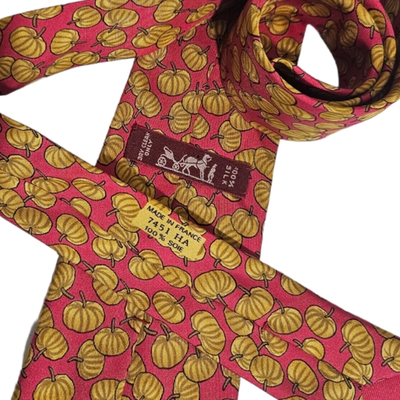 HERMÈS 7451 HA Red/Yellow Pumpkin Silk LUXURY Tie FRANCE - Picture 3 of 5